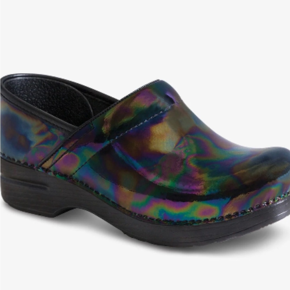 Dansko Iridescent Black Patent Leather Clogs